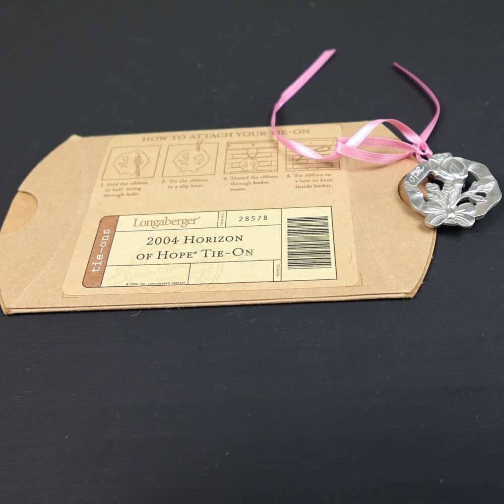 Longaberger 2004 Horizon of Hope Basket Tie On Pin 28578 Pink Ribbon Pewter